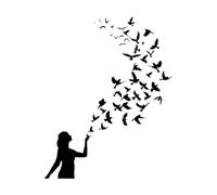 Fine Carving Decals Birds Flying from Girl Hand Silhouette 51x65.1cm Multiple Size Options Black