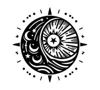 Fine Carving Decals Celestial yin yang and Starry Crescent Moon and Sun Symbol with Radiant Energy Mystical 42x42.3cm Do not Damage The Wall Surface Black