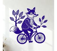 Fine Carving Decals Cool Fox Mask Riding A Bike Graphic 35x35.4cm Wall beautification DarkBlue