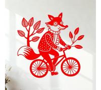 Fine Carving Decals Cool Fox Mask Riding A Bike Graphic 54.6x55.2cm Art Mural Painting Red