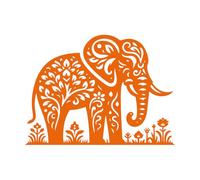 Fine Carving Decals Elephant Head Pattern with Intricate Floral and Paisley Swirls in Mandala Style 36x49cm Can Modify and add Information Orange