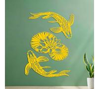 Fine Carving Decals Fish Chinese Goldfish Asian Style Lotus Carp 35x46.7cm Store Decoration Yellow