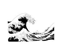Fine Carving Decals Japanese Sailors Boat Sea Ocean Waves Island Volcano 54x87.1cm Window Decals Black