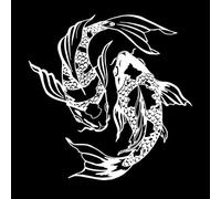 Fine Carving Decals Koi Carp Fish Yin Yang Symbol Oriental Fishes 36x36.8cm Can Modify and add Information Small White
