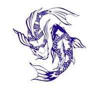 Fine Carving Decals Koi Carp Fish Yin Yang Symbol Oriental Fishes 81x82.8cm Removable Without Leaving Glue Extra Large DarkBlue