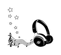 Fine Carving Decals Music and Games Headphones Music Llistening Device Notes 54x67.2cm Easy Installation Large Black