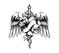 Fine Carving Decals Skull Snake Bird Wings Sword Dagger Weapons 36x38.3cm Tattoo Culture Black