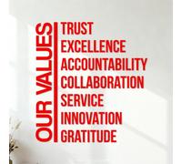 Fine Carving Decals Trust Excellence Accountability Collaboration Service Innovation Gratitude 35x37.7cm Window Decals Red