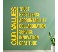 Fine Carving Decals Trust Excellence Accountability Collaboration Service Innovation Gratitude 54.6x58.8cm Waterproof Yellow