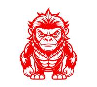 Fine Carving Stickers a Gorilla Mascot with a Big Head and a Big Body 52x65.5cm Window Decals Red