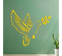 Fine Carving Stickers Bird Dove of Peace with Olive Branch 42x47.5cm Removable Without Leaving Glue Yellow