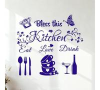 Fine Carving Stickers Bless This Kitchen eat Love Drink 35x38cm Self Adhesive DarkBlue