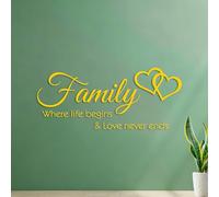 Fine Carving Stickers Family is Where Life Begins Love Never Ends Text Photo Frame Heart Shaped Wedding 40.8x96cm Art Decoration Yellow