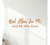 Fine Carving Stickers God Bless This Rv and All Who are Into Camper SUV Rvs Welcome 28.6x103.2cm Glass Stickers Orange