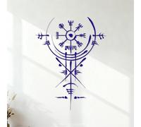 Fine Carving Stickers Hand Drawn Vegvisir. Ancient Navigation Compass. Old Magic Sign. Celtic Viking Mythology Symbols 35x46cm Removable Without Leaving Glue DarkBlue