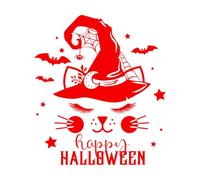 Fine Carving Stickers Happy Halloween Cute cat face in Witch hat with Bats Stars and Spiders 42x48cm Personalized Customization Red