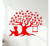 Fine Carving Stickers Magic Tree Star Book of Fairy Tales Reading Boy Children's 54.6x69.6cm Self Adhesive Red