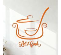 Fine Carving Stickers Pan and Ladle Let's Cook Motivation Words Kitchen 54.6x60.2cm Easy Installation Orange