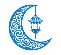 Fine Carving Stickers Ramadan Kareem Design with a Crescent Moon and Hanging Lanterns Elegant Islamic 67.2x70.7cm Art Decoration Blue