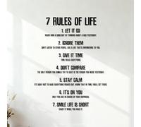Fine Carving Stickers The 7 Rules of Life: 1. Let go. 2. Ignore Them. 3. Give it time. 4. Don't Compare. 5. Stay Calm. 6. It's up to You. 7. Smile Life is Short. 54.6x70.1cm Window Decals Black