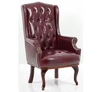 Fine Chairs Chesterfield Style Leather High back Winged Fireside Armchair Chair Orthopedic Lounge Living Office Room (Ox-Blood)