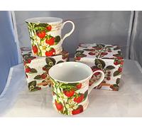 FINE China Set of 2 Mugs Gift Boxed Strawberry Clear Design