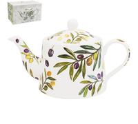 Fine China Tea Pot Green Olive Grove Botanical Fruit Leaf Design Ceramic Teapot