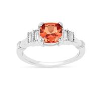Fine Color Jewels Peach Padparadscha Statement Ring Lab Grown Art Deco Ring For Her- Sapphire Cushion Cut Baguette Five Stone Ring Gift For Women, Gemstone, Padparadscha
