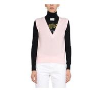 Fine Cotton Gilet with Mesh - female - Raf Simons - V-neck Knitwear - Pink - L - Knitwear L