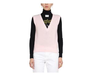 Fine Cotton Gilet with Mesh - female - Raf Simons - V-neck Knitwear - Pink - L - Knitwear L