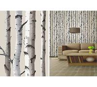 Fine Decor Cream Birch Trees Forest Themed Feature Wallpaper
