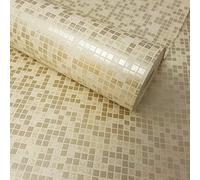 Fine Décor - Cream, Natural, Gold Mica Metallic Mosaic Squares Feature Wallpaper - FD20761