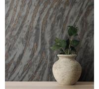 Fine Décor Crown Ember Abstract Fur Effect Metallic Smoke Luxury Vinyl Wallpaper- Charcoal M1863
