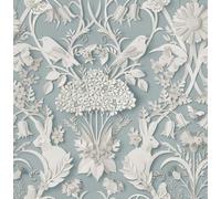 Fine Decor Dimensions Woodland 3D Effect Design Cute Animals, Rabbits, Bees, Birds and Leafs in a Soft Light and Blue Tones Wallpaper Perfect for Nursery, Kids Bedroom and Feature Walls (FD43605)