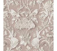 Fine Decor Dimensions Woodland 3D Effect Design Cute Animals, Rabbits, Bees, Birds and Leafs in a Soft Light and Pink Tone Wallpaper Perfect for Nursery, Kids Bedroom and Feature Walls (FD43607)