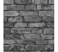 Fine Decor FD31284 Rustic Brick Wallpaper, Silver/Black
