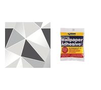 Fine Decor FD41994 UK Apex Geo Sidewall Wallpaper, Black/Silver & Everbuild All Purpose Wallpaper Paste Adhesive, Hangs Up to 5 Rolls