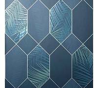 Fine Decor FD42837 UK Miami 2021 Tropical GEO Navy/Silver, Blue