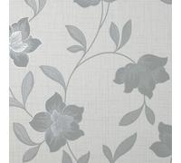 Fine Décor Fine Decor Fd43068 Larson Floral Wallpaper, Grey Silver