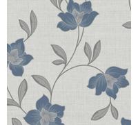Fine Décor Fine Decor Larson Navy/silver Metallic Floral Textured Wallpaper Fd43067