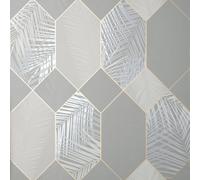 Fine Décor Fine Decor Miami Geometric Leaf Grey / Gold Metallic Washable Wallpaper Fd42835