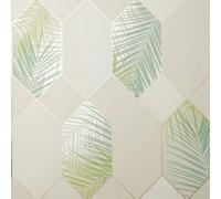 Fine Décor Fine Decor Miami Geometric Leaf Natural / Green Washable Wallpaper Fd42834