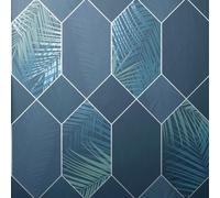 Fine Décor Fine Decor Miami Geometric Leaf Navy/silver Metallic Washable Wallpaper Fd42837