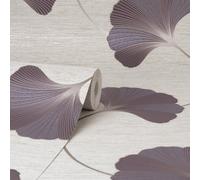 Fine Décor Fine Decor Miya Ginko Leaf Plum Wallpaper Fd43150