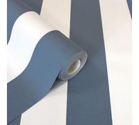 Fine Décor Juliette Stripe Vinyl Textured Wallpaper in Blue Fine Décor Blue
