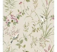 Fine Décor Mariko Bird Floral Wallpaper Natural / Pink Crown M1855