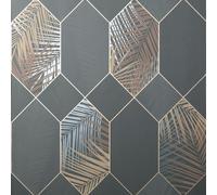 Fine Décor Miami Geometric Leaf Wallpaper in Dark Grey Fine Décor Dark Grey