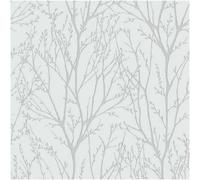 Fine Décor Neutral Wallpaper White Silver Tree Branch Woodland Forest Design Smooth Paper