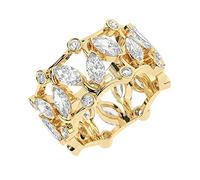 Fine Diamonds R us 18K Yellow Gold, 3.90 Carat Bezel Set 100% Natural Round & Marquise Cut Diamond Full Eternity Ring For Women (H) | Luxury Deluxe Collection for Gift