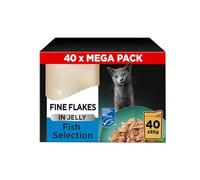 Fine Flakes In Jelly Mega Pack 40 X 85g - Fish Selection - Prepared Ingredients, Is Made With Small, Finely Sliced Pieces Of Meat - Feeding Your Cat Will Satisfy Their Feline Appetite!
